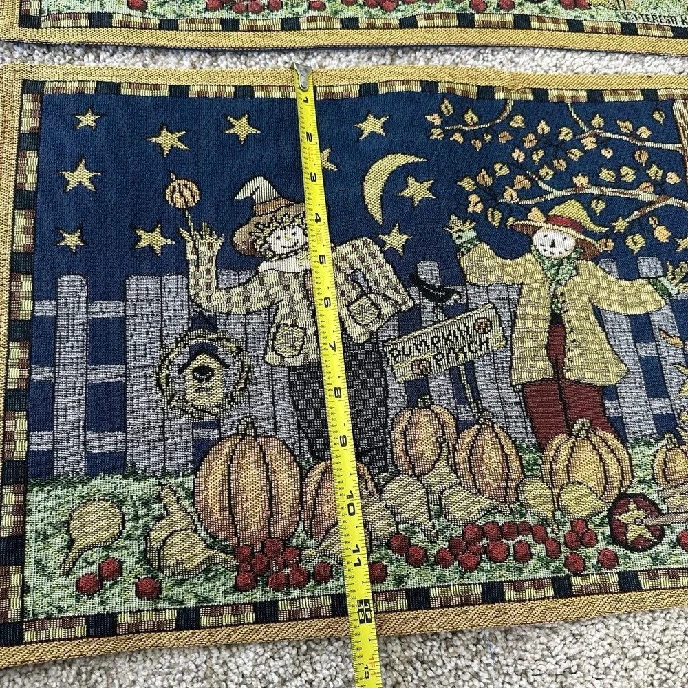 Pumpkin Patch Scarecrow Set 4 Placemats Tapestry Woven Teresa Kogut Fall Autumn
